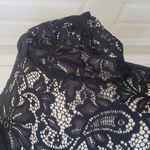 Vintage 90s Y2k EXPRESS Sheer Black Lace Top Cutout Back Mock Neck - Picture 8 of 13